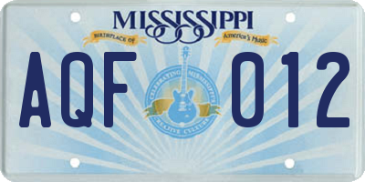 MS license plate AQF012