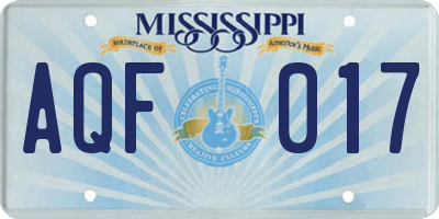 MS license plate AQF017