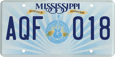 MS license plate AQF018