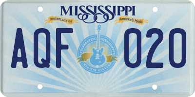MS license plate AQF020