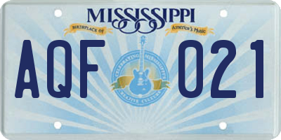 MS license plate AQF021