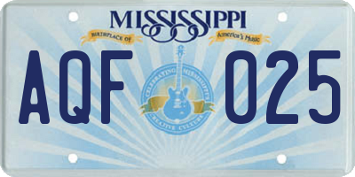 MS license plate AQF025