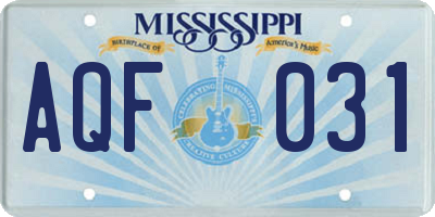 MS license plate AQF031