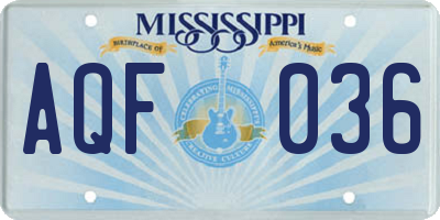 MS license plate AQF036