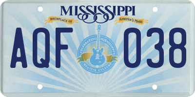 MS license plate AQF038