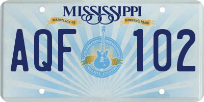 MS license plate AQF102