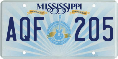 MS license plate AQF205