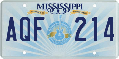 MS license plate AQF214