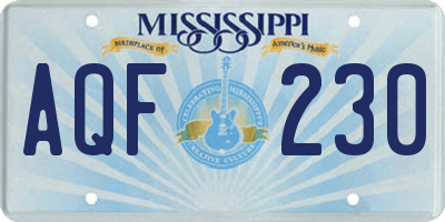 MS license plate AQF230