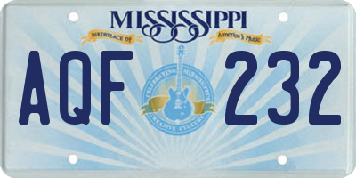 MS license plate AQF232