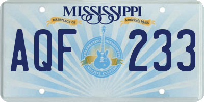 MS license plate AQF233
