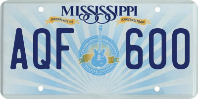MS license plate AQF600