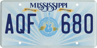 MS license plate AQF680