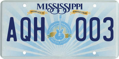MS license plate AQH003