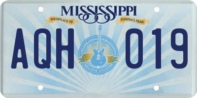 MS license plate AQH019