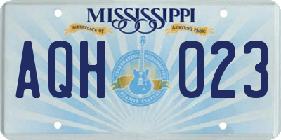 MS license plate AQH023