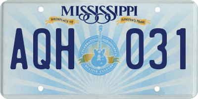 MS license plate AQH031