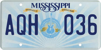 MS license plate AQH036