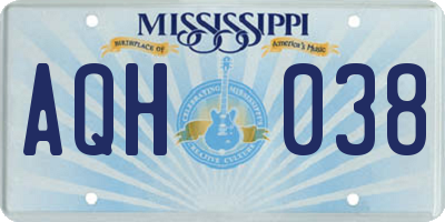 MS license plate AQH038