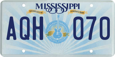 MS license plate AQH070