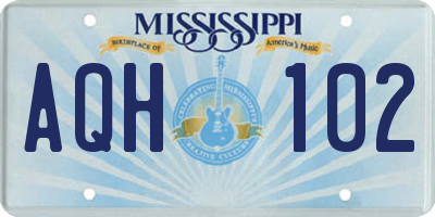 MS license plate AQH102