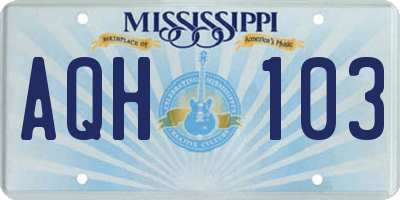 MS license plate AQH103