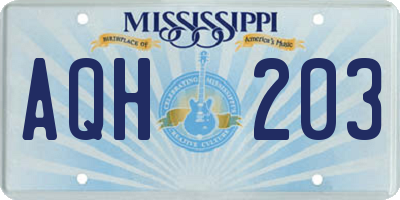 MS license plate AQH203