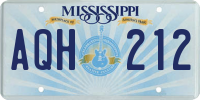 MS license plate AQH212