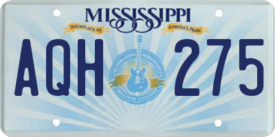 MS license plate AQH275