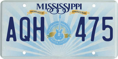 MS license plate AQH475