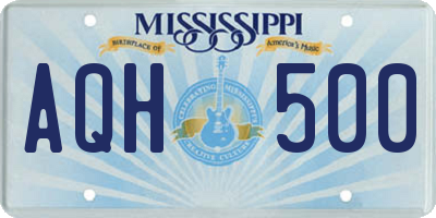 MS license plate AQH500