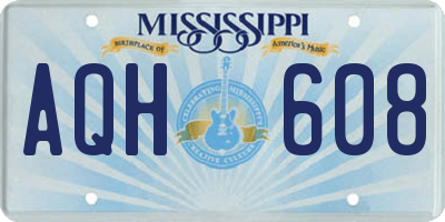 MS license plate AQH608