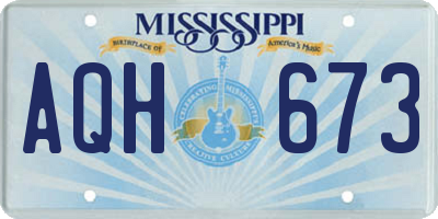 MS license plate AQH673
