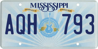 MS license plate AQH793