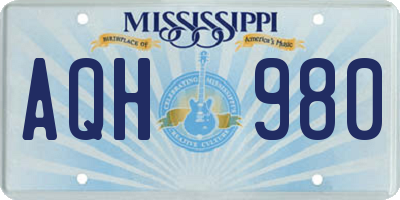 MS license plate AQH980