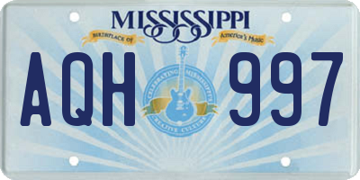 MS license plate AQH997