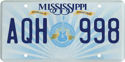 MS license plate AQH998
