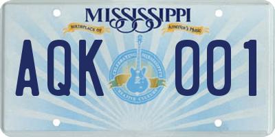 MS license plate AQK001
