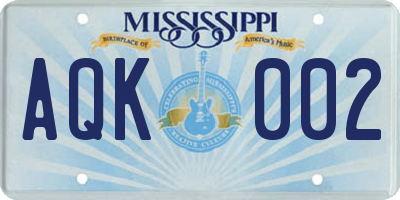 MS license plate AQK002