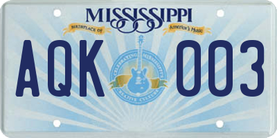 MS license plate AQK003