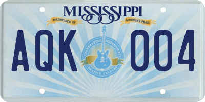 MS license plate AQK004