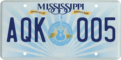 MS license plate AQK005