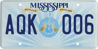 MS license plate AQK006