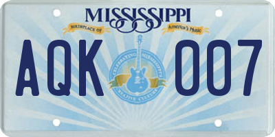 MS license plate AQK007