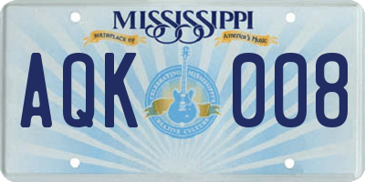 MS license plate AQK008