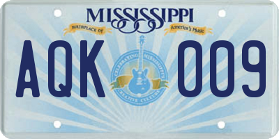 MS license plate AQK009