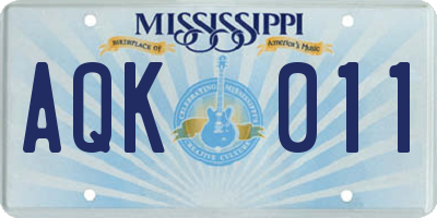 MS license plate AQK011