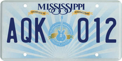MS license plate AQK012