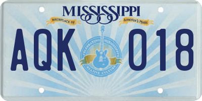 MS license plate AQK018