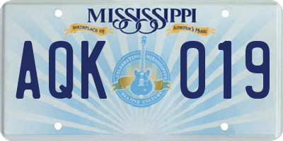 MS license plate AQK019